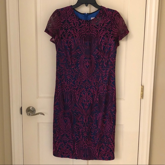 JS Collections Short-Sleeve Cocktail Dress in Fuschia/Navy - Picture 4 of 10